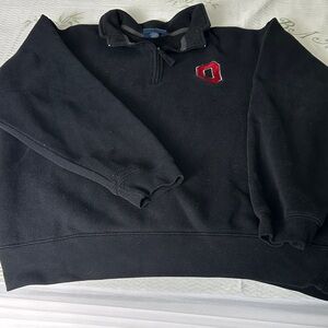 J. America Black Zip Up Sweater with Red Logo